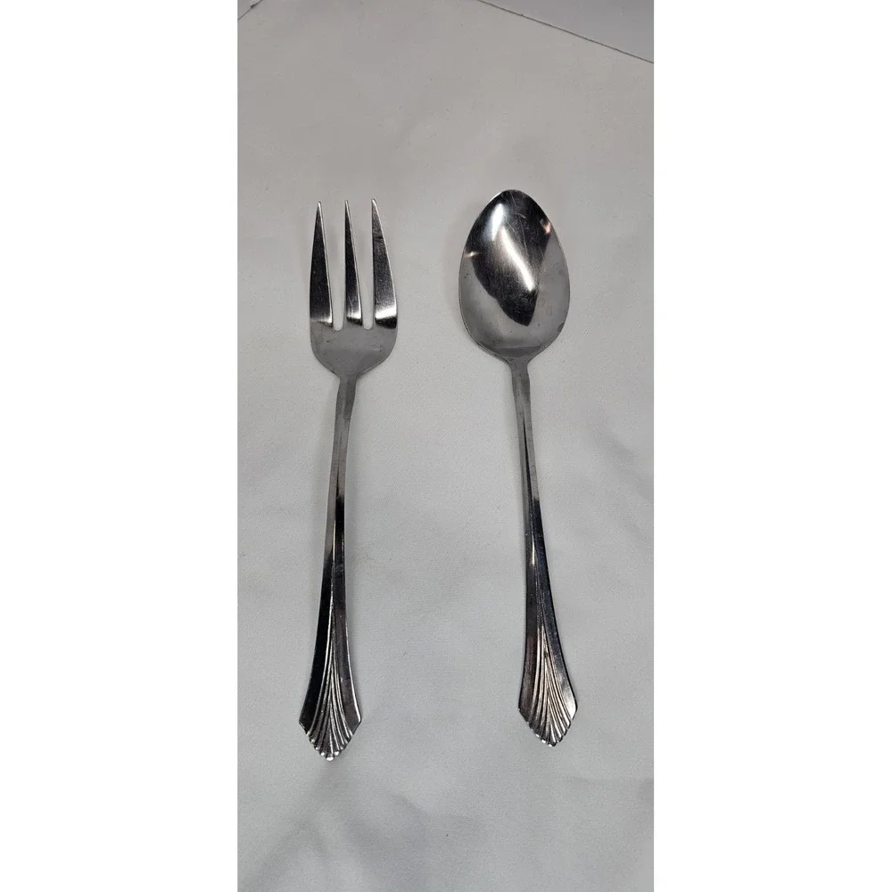 International 1847 Rogers Stainless Steel  CLARIDGE Table Serving Spoon And Fork